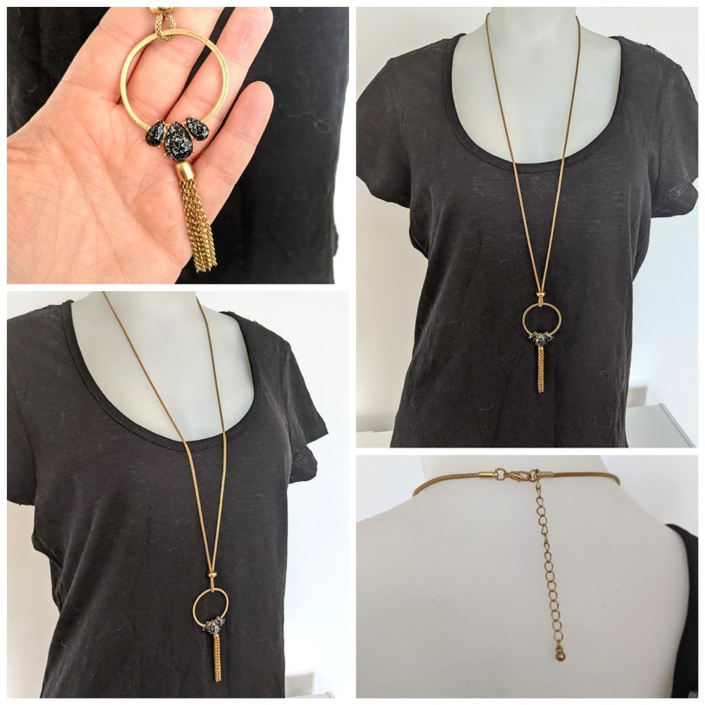 NWOT Gold And Black Long Chic Necklace W/ Chain